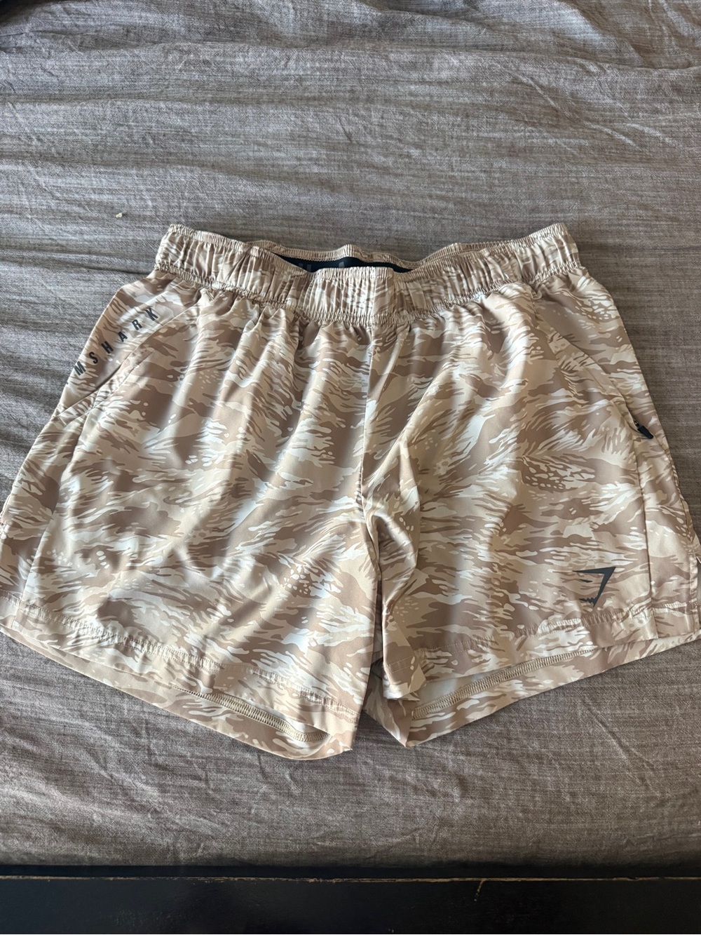 Gymshark Beige Camo Training Shorts with Branded Waistband